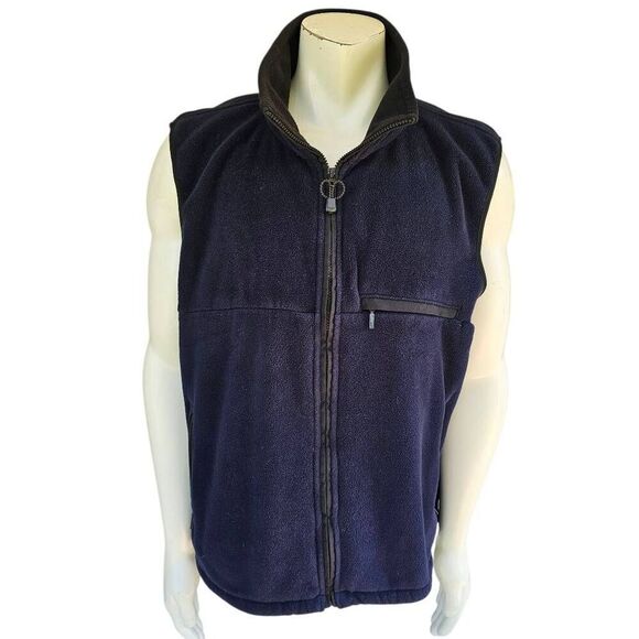 Vintage Eddie Bauer Men’s XXL Navy Blue Fleece Vest Full Zip Made in USA - Picture 1 of 7